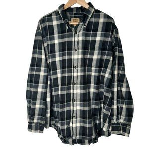 The Foundry Supply Co Mens Flannel Plaid White/Black Long Sleeve Button Down 2XL